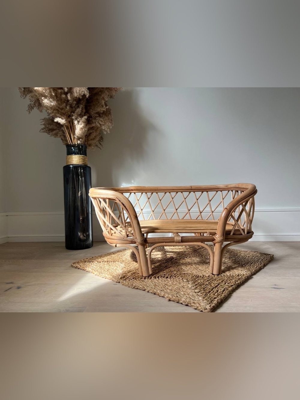 SMALL - Unique Handmade Bamboo pet bed with cushion ( removable cover)